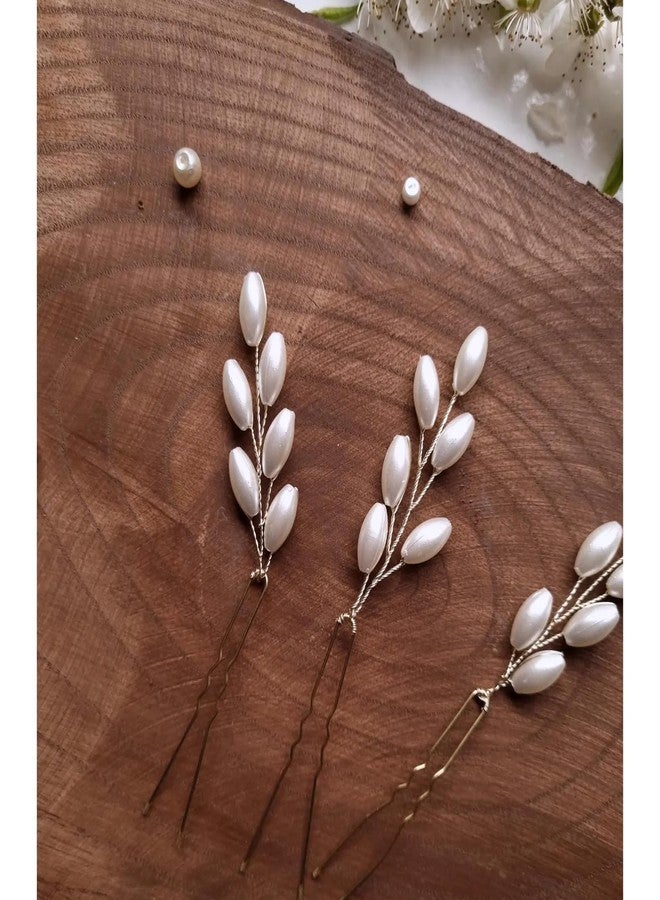 DORMITORRY Pearl Bridal Hair Pins | Unique Wedding Hair Accessories for Women | Handmade DIY Hairpin Craft Set | Vintage Style Pearls for Bride, Bridesmaids & Special Occasions | 3 pcs - Goldan. - Image 5