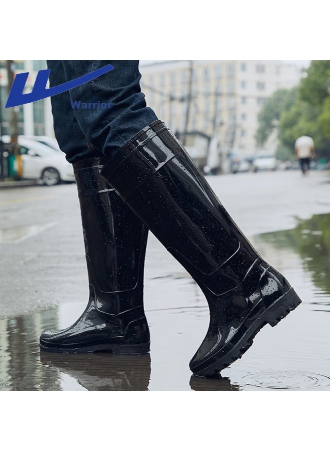 Pull Back Warrior Rain Boots For Men, أحذية مطاطية عالية للعمل في الهواء الطلق مقاومة للماء ومضادة للانزلاق، أحذية مائية، أحذية مطر، مقاومة للبلى Hxl8199 أسود المقاس 44 - Image 5