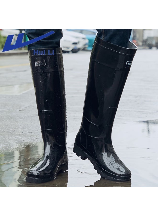 Pull Back Warrior Rain Boots For Men, أحذية مطاطية عالية للعمل في الهواء الطلق مقاومة للماء ومضادة للانزلاق، أحذية مائية، أحذية مطر، مقاومة للبلى Hxl8199 أسود المقاس 44 - Image 1