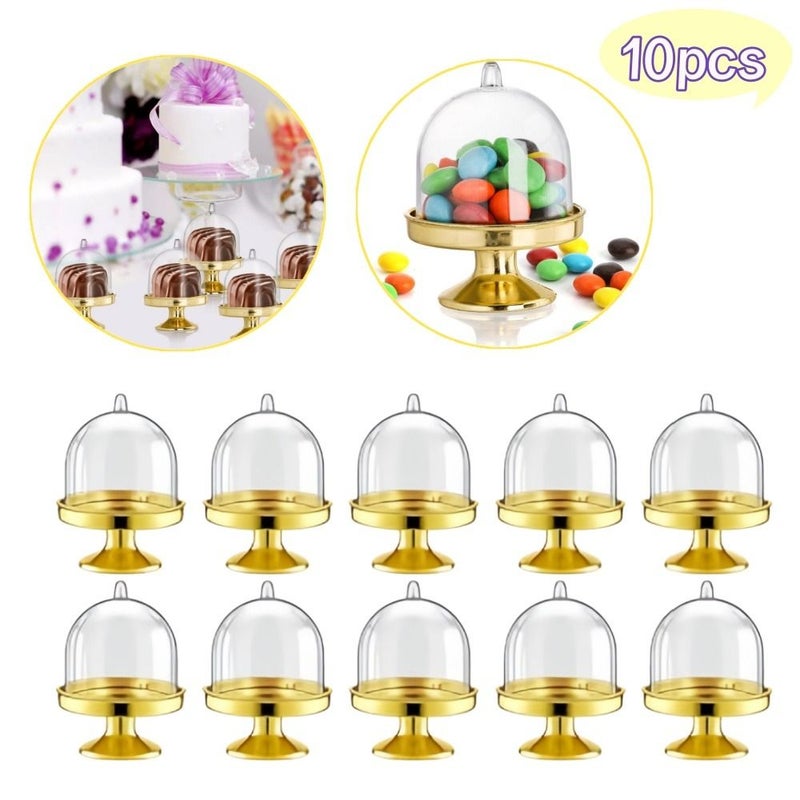 10pcs Golden Plastic Mini Cake Holder with Dome Cupcake Container - Image 1