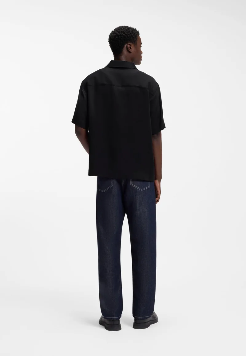 HUGO Oversized-fit shirt with stacked-logo trim