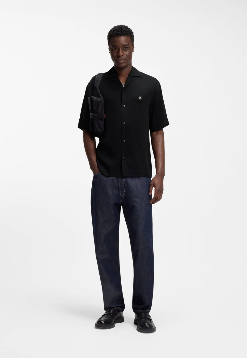 HUGO Black Oversized-fit shirt with stacked-logo trim for Men | Best Price UAE