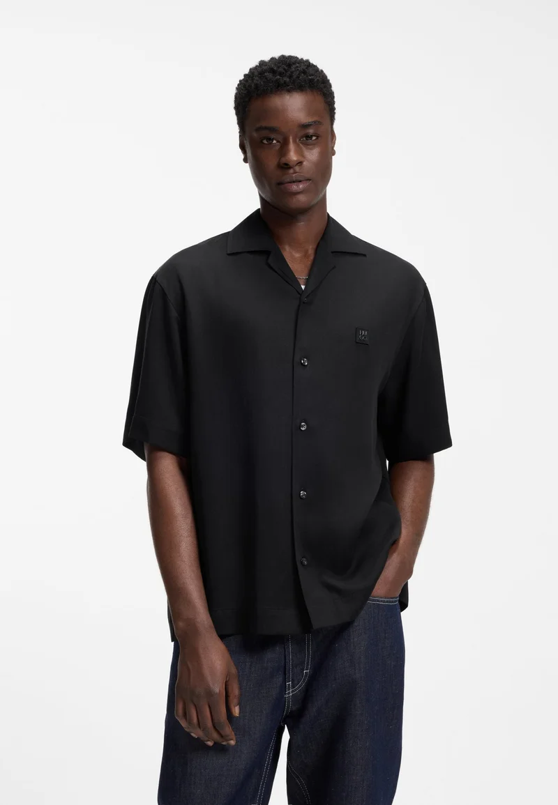 Oversized-fit shirt with stacked-logo trim