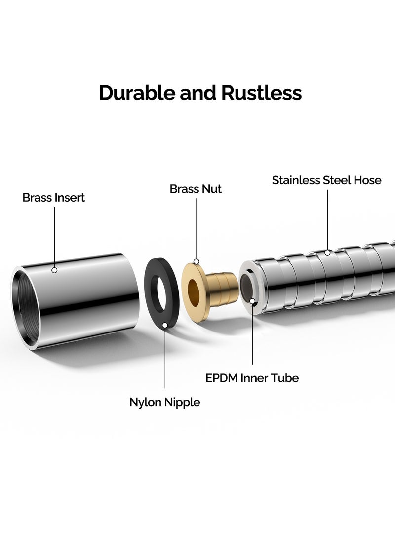 جومو حبل دش 2.5 متر، حبل دش مرن 360 درجة مضاد للالتواء من الفولاذ المقاوم للصدأ 304، حبل دش بديل لحوض الاستحمام والبديت، حبل طويل إضافي، كروم - Image 5