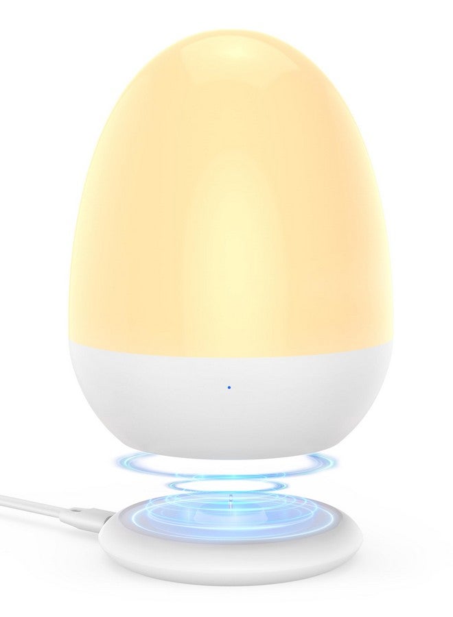 JolyWell Baby Night Light for Kid, Portable Egg Nightlight with Stable Charging Pad, Touch Nursery Night Lamp for Breastfeeding, Toddler Night Light for Bedroom, Timer Setting, ABS+PC, White-2 - Image 1