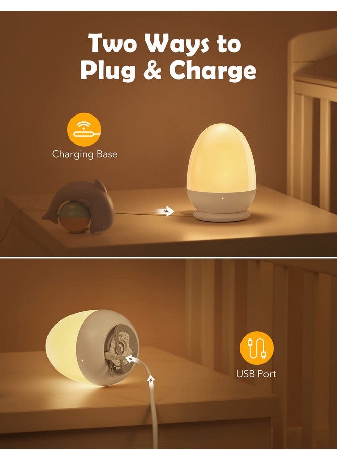 JolyWell Baby Night Light for Kid, Portable Egg Nightlight with Stable Charging Pad, Touch Nursery Night Lamp for Breastfeeding, Toddler Night Light for Bedroom, Timer Setting, ABS+PC, White-2 - Image 2
