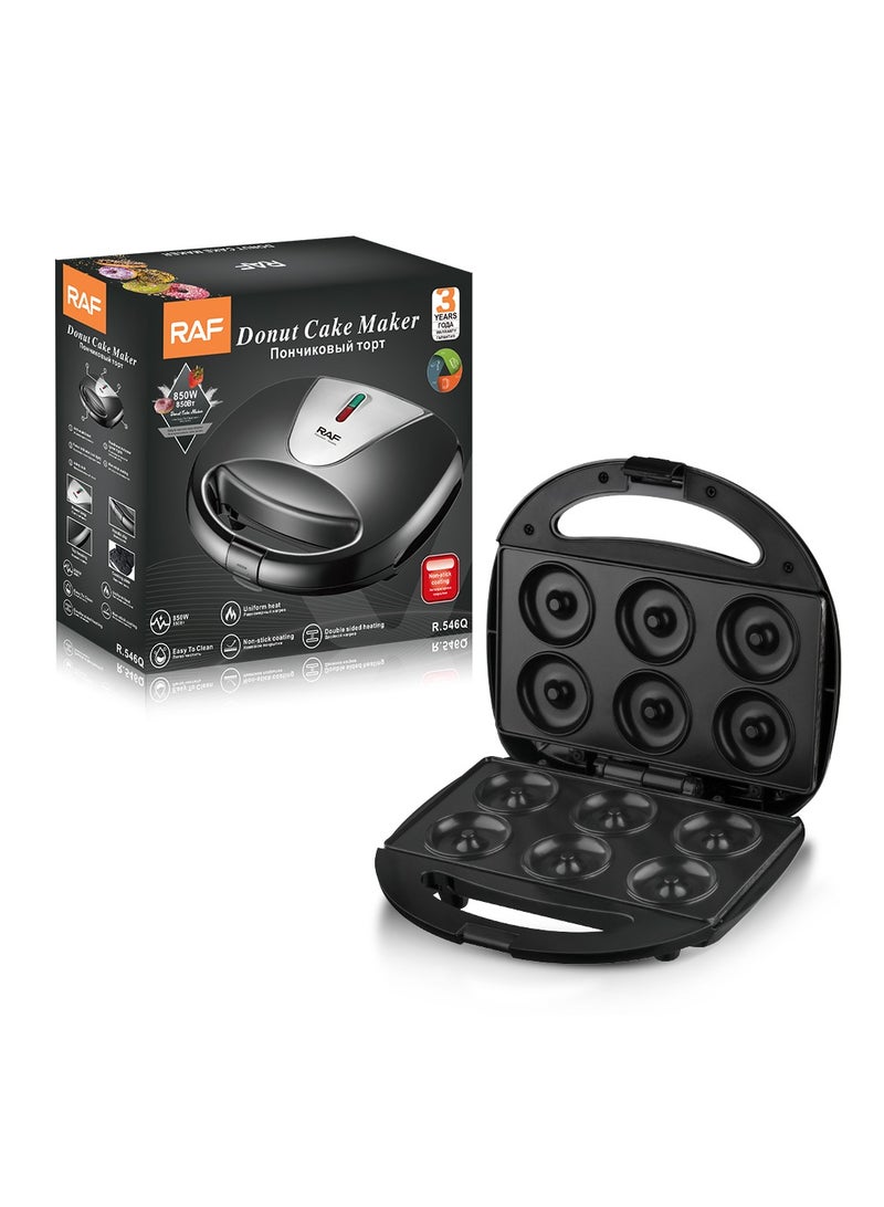 RAF Donut Cake Maker, Model R.546Q, 850W Electric Non-Stick Coating, Double Sided Heating – Black - Image 3