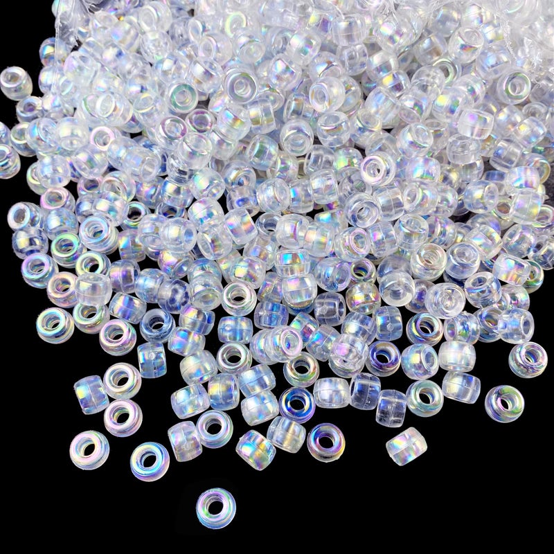 300 Pieces Pony Beads AB Colors Acrylic Spacer Beads for DIY Crafts Braids Bracelet Jewelry Making 6x9mm Clear AB