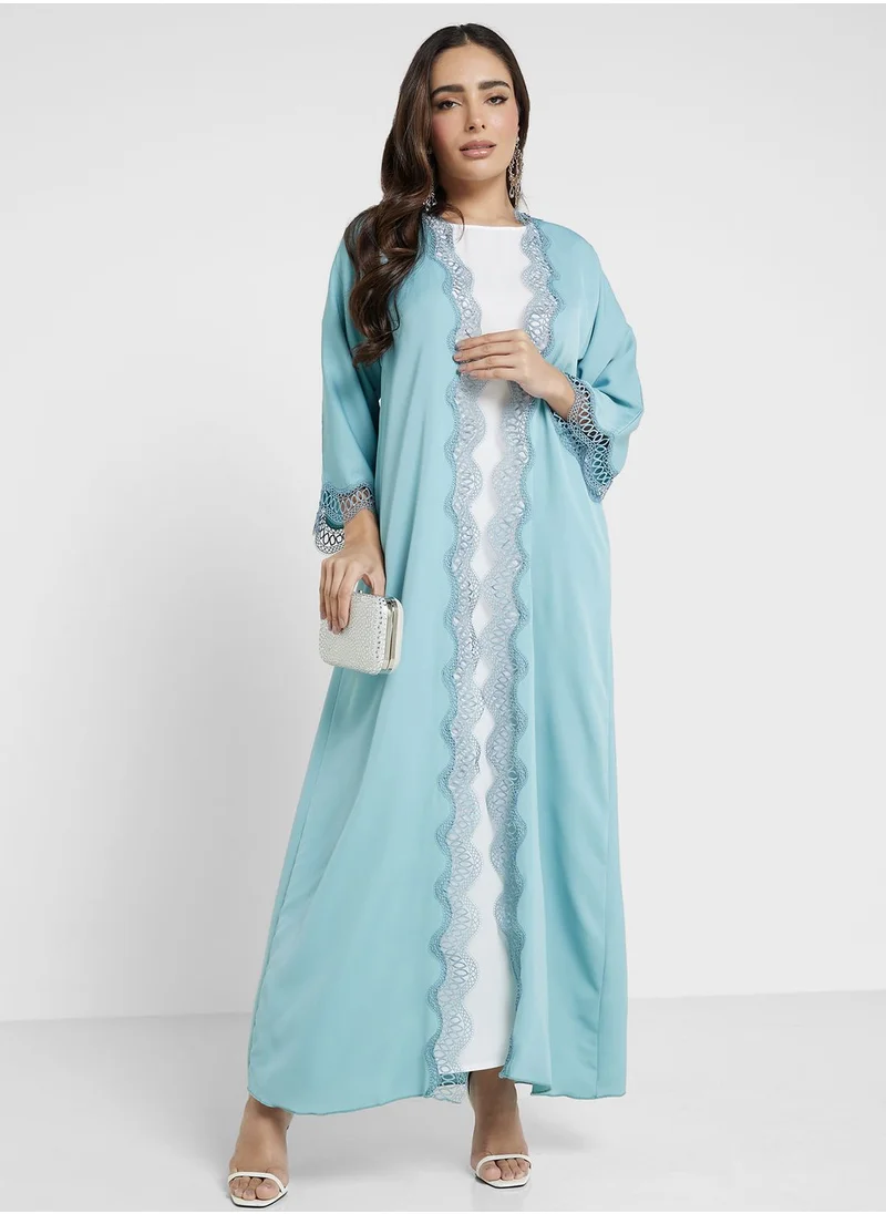 Khizana Scallop Lace Trim Abaya With Inner & Sheila