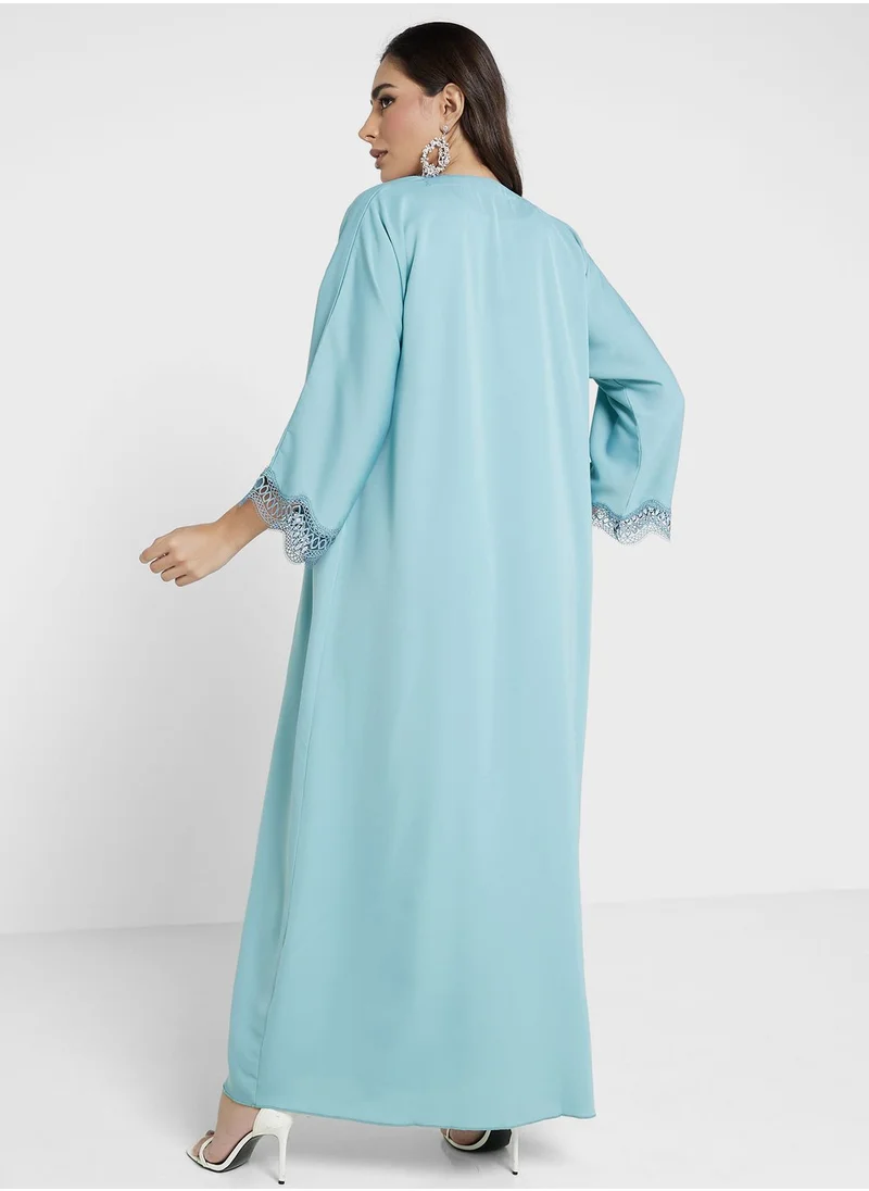 Khizana Scallop Lace Trim Abaya With Inner & Sheila