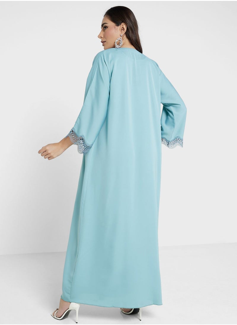 Khizana - Scallop Lace Trim Abaya With Inner & Sheila - Image 1