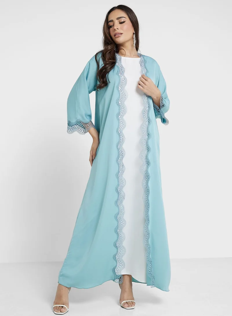 Khizana Scallop Lace Trim Abaya With Inner & Sheila
