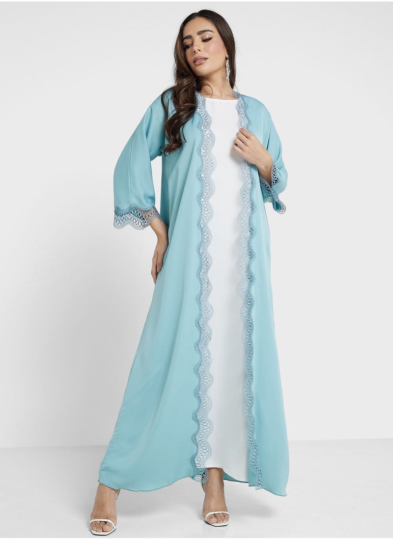 Khizana - Scallop Lace Trim Abaya With Inner & Sheila - Image 1