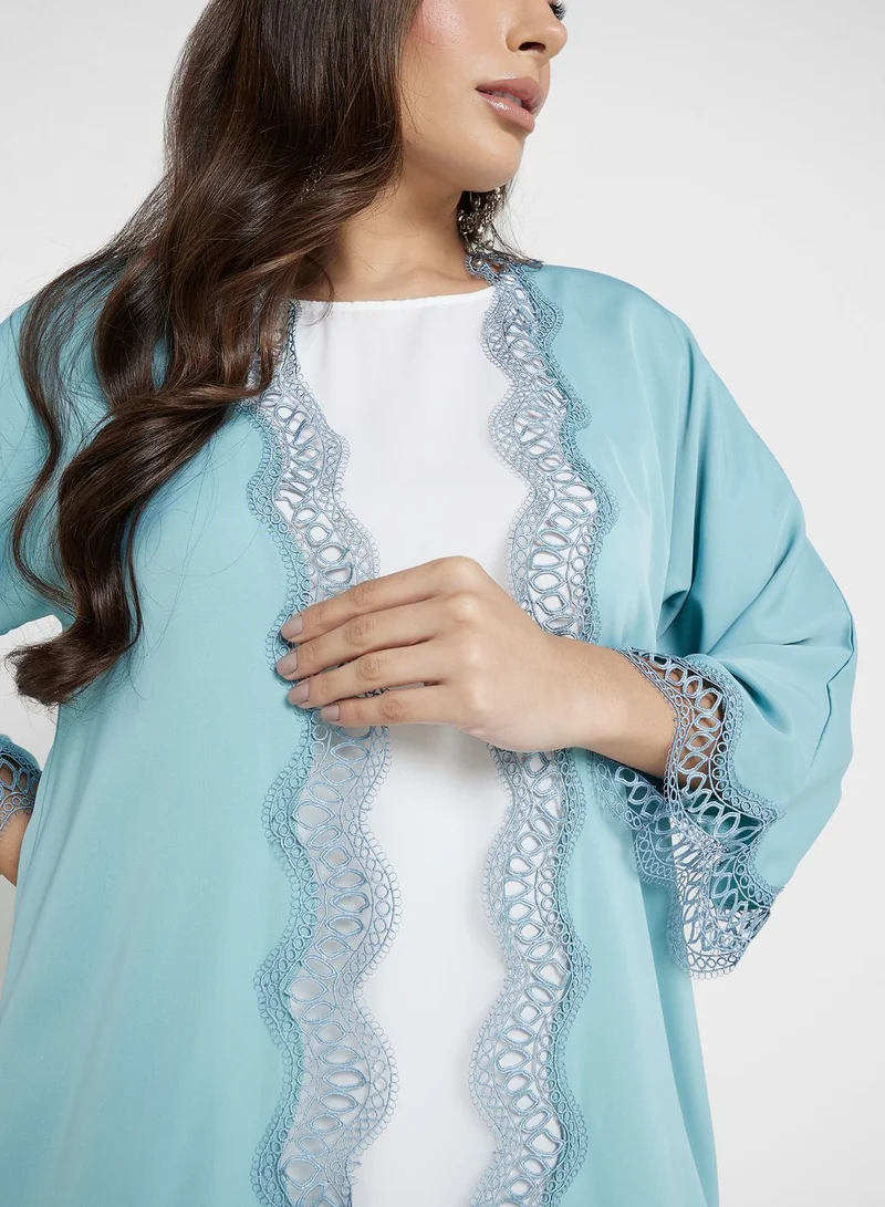Khizana Scallop Lace Trim Abaya With Inner & Sheila