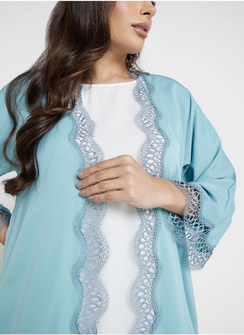 Khizana - Scallop Lace Trim Abaya With Inner & Sheila - Image 1