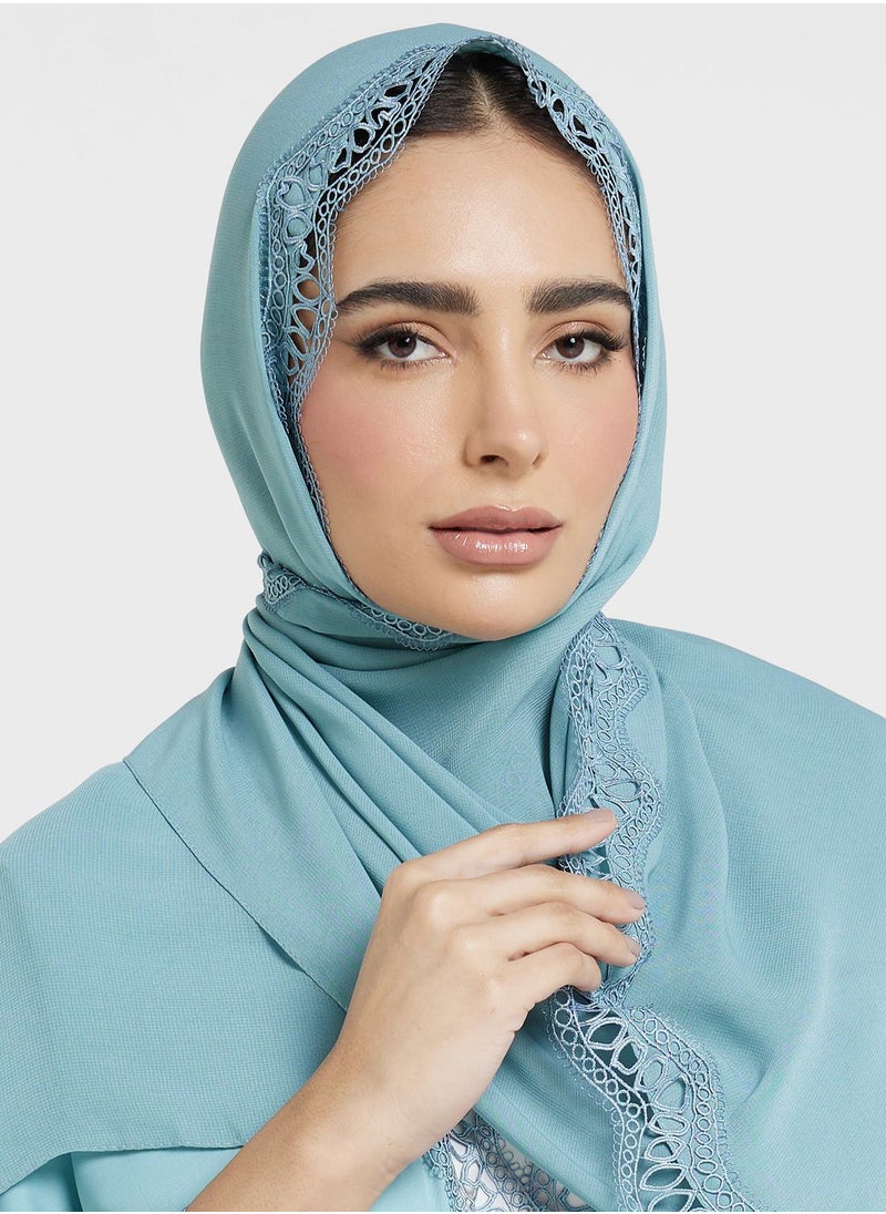 Khizana - Scallop Lace Trim Abaya With Inner & Sheila - Image 1