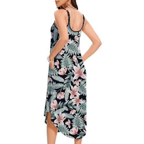 JOYSHAPER Built in Bra Summer Maxi Dresses Casual Sundress Sleeveless Beach Dress Vacation Dress with Pockets Red Floral - Image 2
