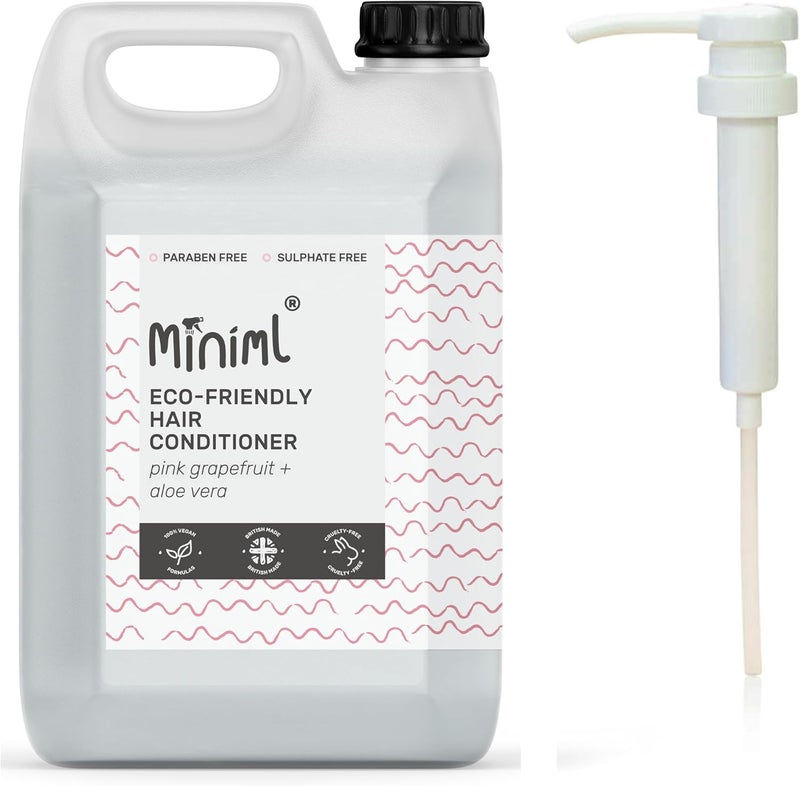 Miniml Natural Hair Conditioner Eco Friendly 5L Refill and 5L Pump Pink Grapefruit Aloe Vera Men and Womens Sensitive Scalp Skin Cruelty Free Vegan Formula For Greasy Curly Dry Hair