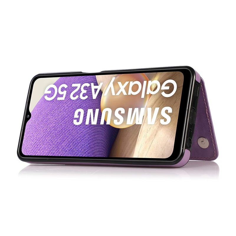 Asuwish Phone Case for Samsung Galaxy A32 5G 6.5 inch with Tempered Glass Screen Protector Card Holder Wallet Cover Stand Flip Leather Cell Accessories Glaxay A 32 32A S32 G5 A326U Cases Women Girl Purple - Image 5