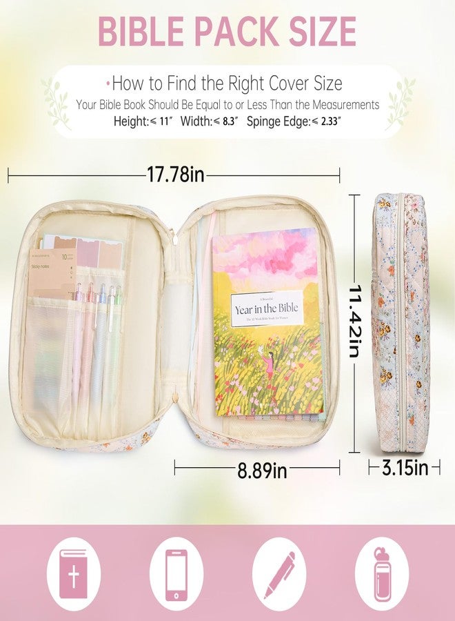 YKFLY Bible Cover Case for Women Large Bible Cover with Durable Handle Quilted Bible Carrying Case for Girls Bible Study Supplies Accessories (Spliced Flower, Spliced Flower) - Image 3