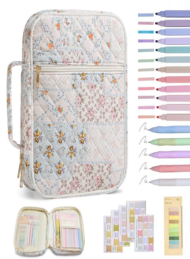 YKFLY Bible Cover Case for Women Large Bible Cover with Durable Handle Quilted Bible Carrying Case for Girls Bible Study Supplies Accessories (Spliced Flower, Spliced Flower) - Image 1