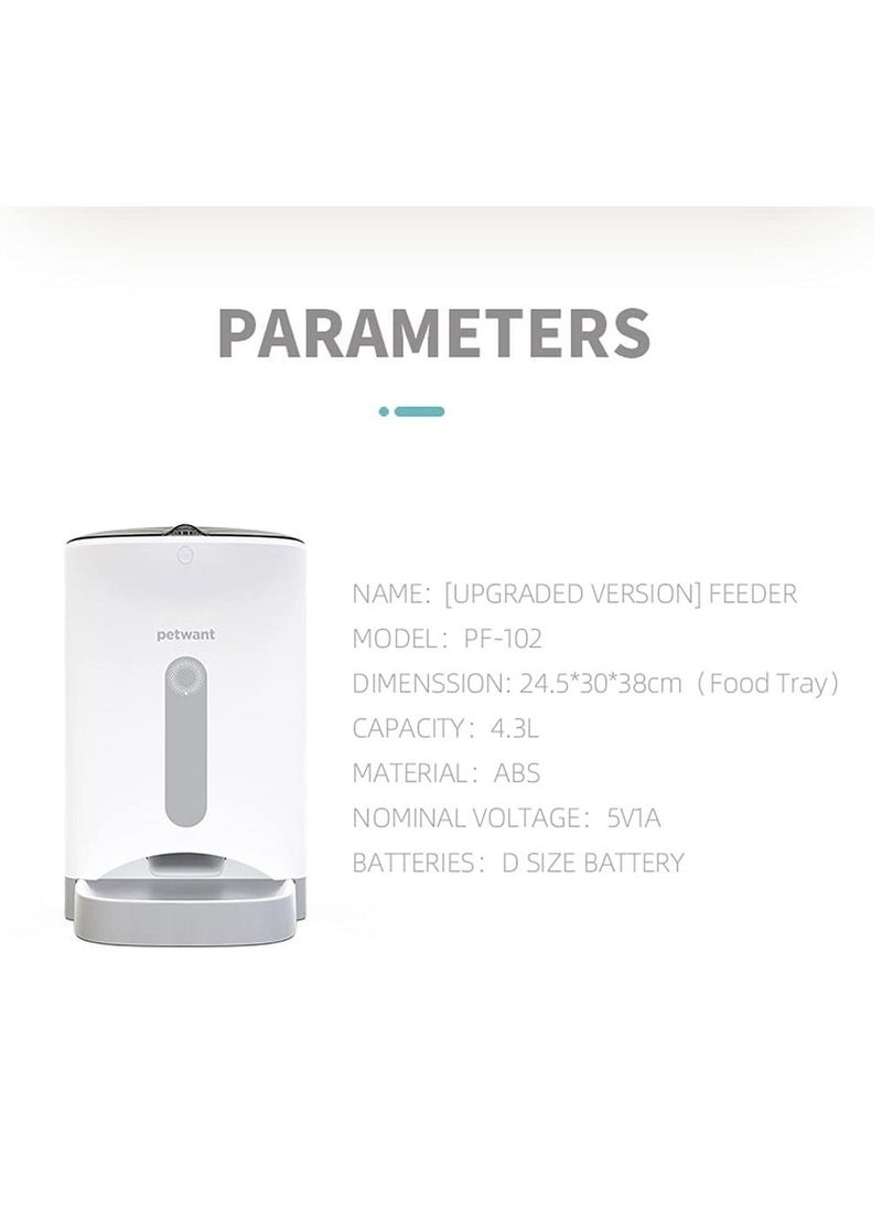 Petwant - Petwant Automatic Pet Feeder Food Dispenser with 4 Meals Time Setting, 10s Voice Recording, LCD Display & Portion Control (PF-102,4.3L) - Image 1