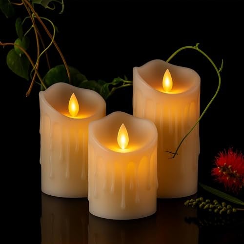 coku Dripping LED Pillar Candles Set of 3 with Remote | Flameless Smokeless Battery Operated Realistic Flickering Warm White Lights | Smooth Ivory Candles for Home Decor, Diwali, Christmas & Gifts - Image 2