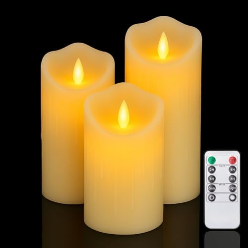 coku Dripping LED Pillar Candles Set of 3 with Remote | Flameless Smokeless Battery Operated Realistic Flickering Warm White Lights | Smooth Ivory Candles for Home Decor, Diwali, Christmas & Gifts - Image 1