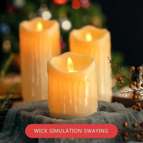 coku Dripping LED Pillar Candles Set of 3 with Remote | Flameless Smokeless Battery Operated Realistic Flickering Warm White Lights | Smooth Ivory Candles for Home Decor, Diwali, Christmas & Gifts - Image 4