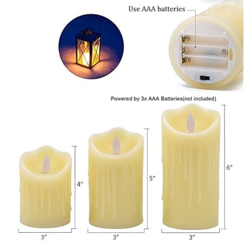 coku Dripping LED Pillar Candles Set of 3 with Remote | Flameless Smokeless Battery Operated Realistic Flickering Warm White Lights | Smooth Ivory Candles for Home Decor, Diwali, Christmas & Gifts - Image 5