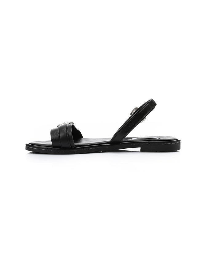 DejaVu Decorative Buckle Black Flat Sandals  - Image 3