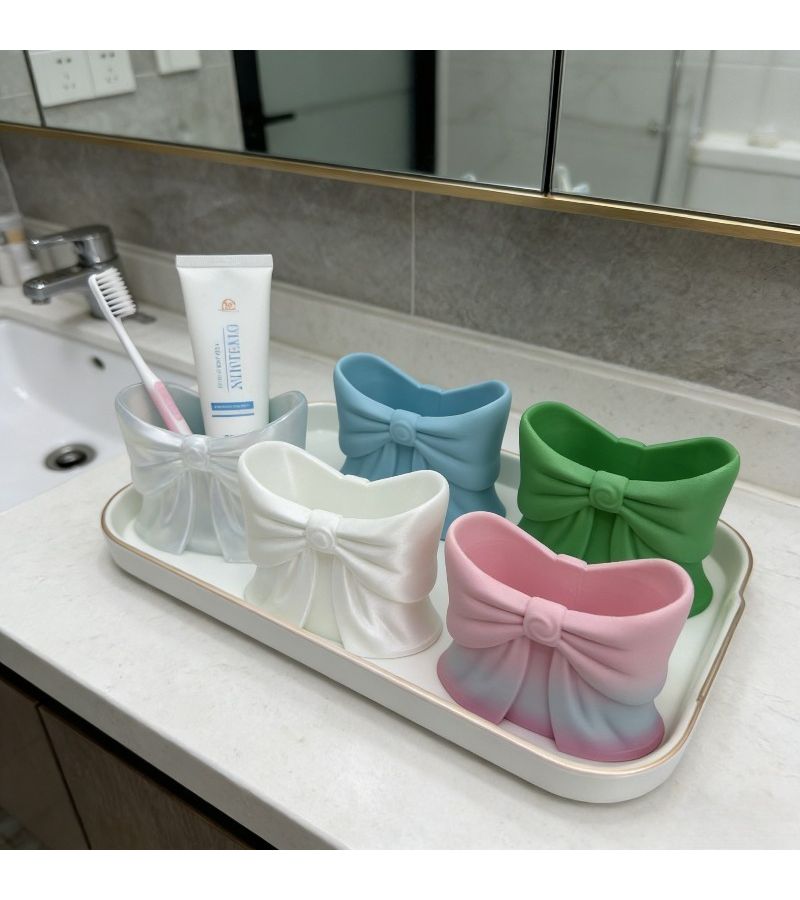 Rainbow Colors 3D Printed Bow Bathroom Storage Toothbrush Holder Tray Organizer - Image 4