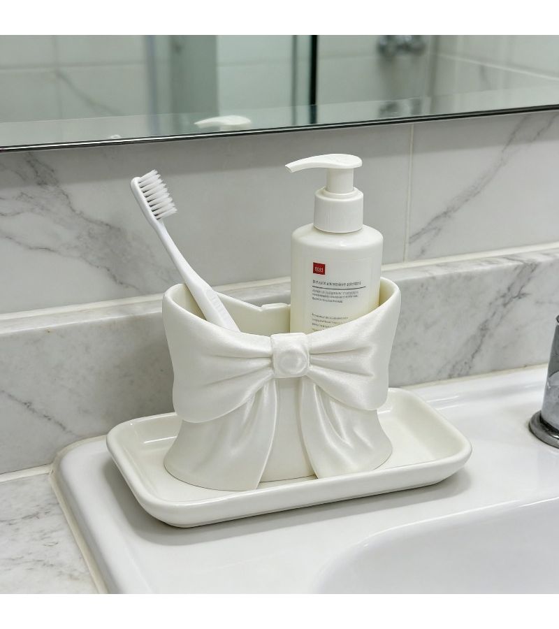 Rainbow Colors 3D Printed Bow Bathroom Storage Toothbrush Holder Tray Organizer - Image 5