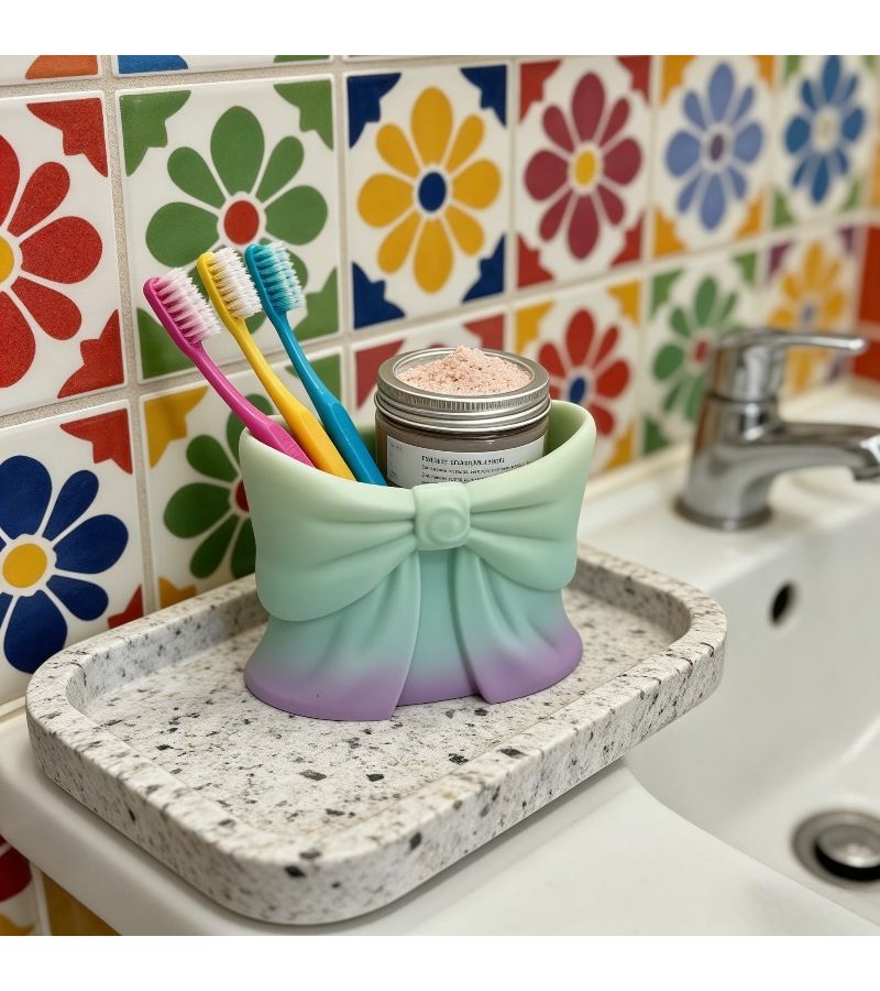 Rainbow Colors 3D Printed Bow Bathroom Storage Toothbrush Holder Tray Organizer - Image 2