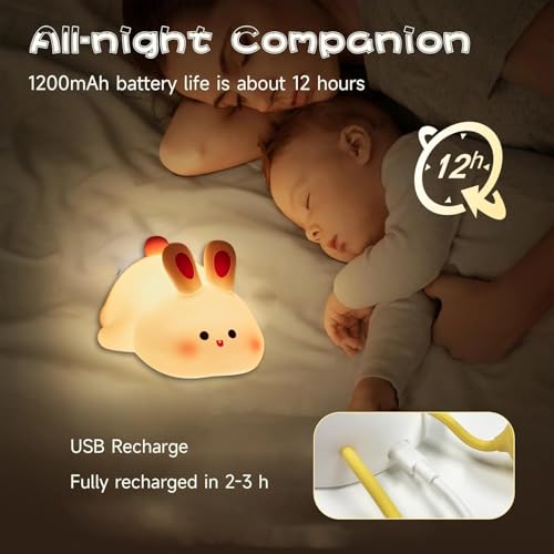GITGRNTH Big Face Rabbit Silicone Night Light for Kids| Cute Bunny LED Lamp, Rechargeable with USB Cable, 7 Color Changing Bedside Night Lamp for Kids, Baby & Bedroom Decor - Image 5