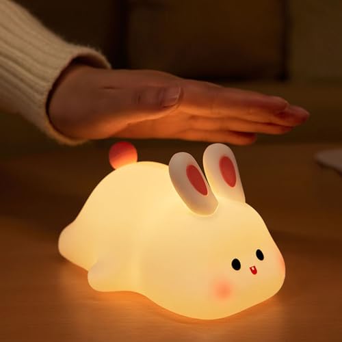 GITGRNTH Big Face Rabbit Silicone Night Light for Kids| Cute Bunny LED Lamp, Rechargeable with USB Cable, 7 Color Changing Bedside Night Lamp for Kids, Baby & Bedroom Decor - Image 1