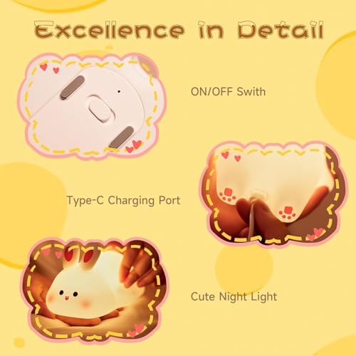 GITGRNTH Big Face Rabbit Silicone Night Light for Kids| Cute Bunny LED Lamp, Rechargeable with USB Cable, 7 Color Changing Bedside Night Lamp for Kids, Baby & Bedroom Decor - Image 4