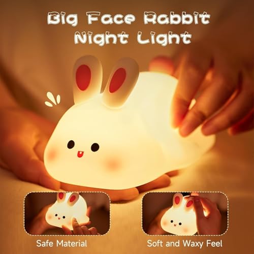 GITGRNTH Big Face Rabbit Silicone Night Light for Kids| Cute Bunny LED Lamp, Rechargeable with USB Cable, 7 Color Changing Bedside Night Lamp for Kids, Baby & Bedroom Decor - Image 3