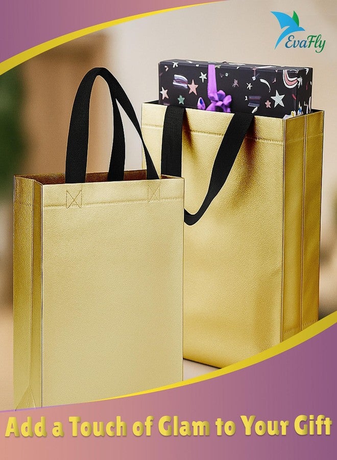 Evafly أكياس هدايا إيفافلاي متوسطة الحجم، عبوة من 20 كيسًا: الطول 13 × العرض 12 × العمق 4 بوصات | قابلة لإعادة الاستخدام، مصنوعة من قماش غير منسوج لامع مغلف بطبقة معدنية | هدايا تذكارية لحفلات الحناء، أكياس من الجوت لهدايا التذكار، هدايا تذكارية لأعياد الميلاد - ذهبي - Image 5