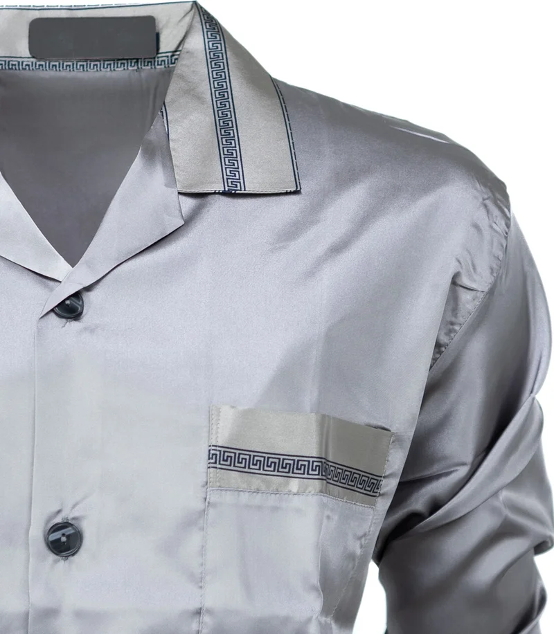 Oppland Men's Classic Model Pajama Set Premium Silky Satin Fabric Pocket Stylish Striped Comfortable Full Pattern