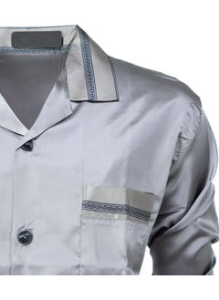 Oppland Men's Classic Model Pajama Set Premium Silky Satin Fabric Pocket Stylish Striped Comfortable Full Pattern  - Image 3