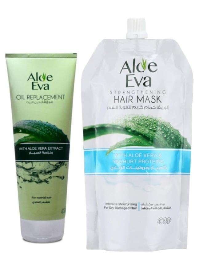 ألو إيفا بديل الزيت المقوي للشعر بالصبار 250مل + قناع الشعر بالصبار وبروتينات الزبادي 250 جرام - Image 1