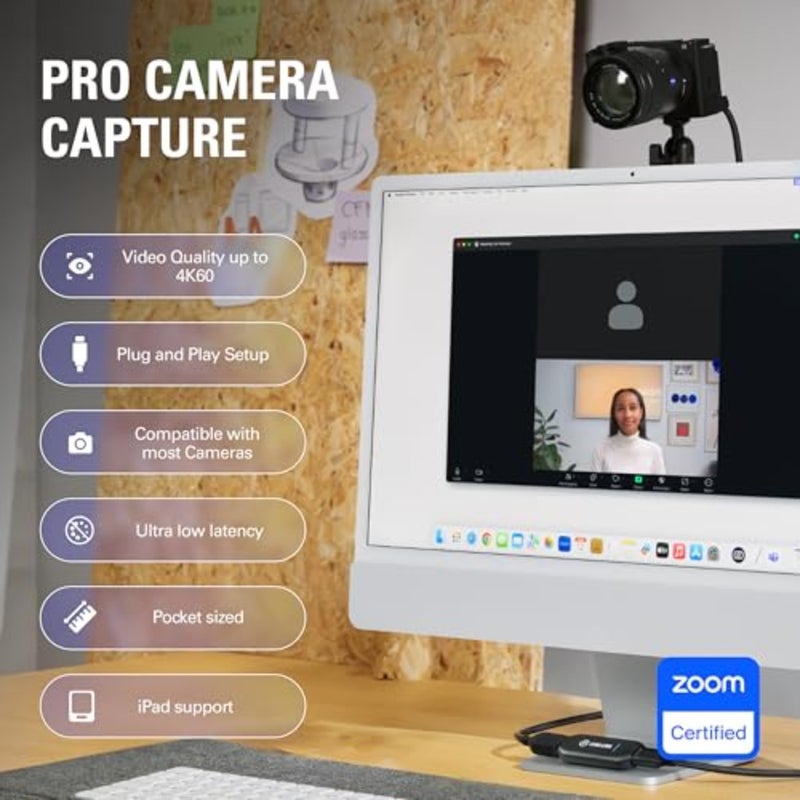 جهاز التقاط USB 3.0 HDMI لتسجيل البث المباشر لكاميرات DSLR/كاميرا الفيديو/كاميرا الحركة، 1080p60 أو 4K30، تصميم مضغوط، متوافق مع OBS/Zoom/Discord، يعمل على الكمبيوتر الشخصي/Mac/iPad - Image 2
