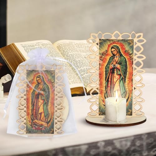 Kuabiz 15 Set Our Lady of Guadalupe Wooden Statues Virgen De Guadalupe Picture Frames with Organza Gift Bags Baptism Favors for Guests Baptism Centerpieces for Table First Communion Gifts Catholic Favors - Image 5