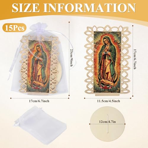 Kuabiz 15 Set Our Lady of Guadalupe Wooden Statues Virgen De Guadalupe Picture Frames with Organza Gift Bags Baptism Favors for Guests Baptism Centerpieces for Table First Communion Gifts Catholic Favors - Image 2