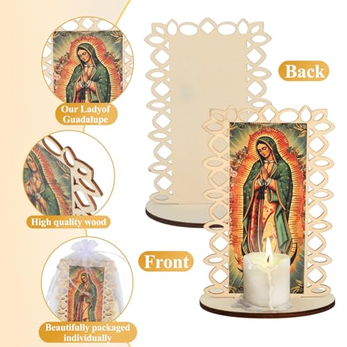 Kuabiz 15 Set Our Lady of Guadalupe Wooden Statues Virgen De Guadalupe Picture Frames with Organza Gift Bags Baptism Favors for Guests Baptism Centerpieces for Table First Communion Gifts Catholic Favors - Image 3