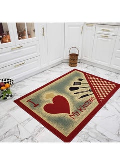 Maxy Home Kitchen Rugs and Mats - 39" x 59" (3X5) - Non Skid, Rubber Back - Love My Kitchen, Heart Utencil Themed - Rectangle Area Rug  - Image 2