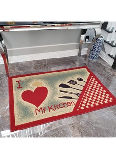 Maxy Home Kitchen Rugs and Mats - 39" x 59" (3X5) - Non Skid, Rubber Back - Love My Kitchen, Heart Utencil Themed - Rectangle Area Rug  - Image 5