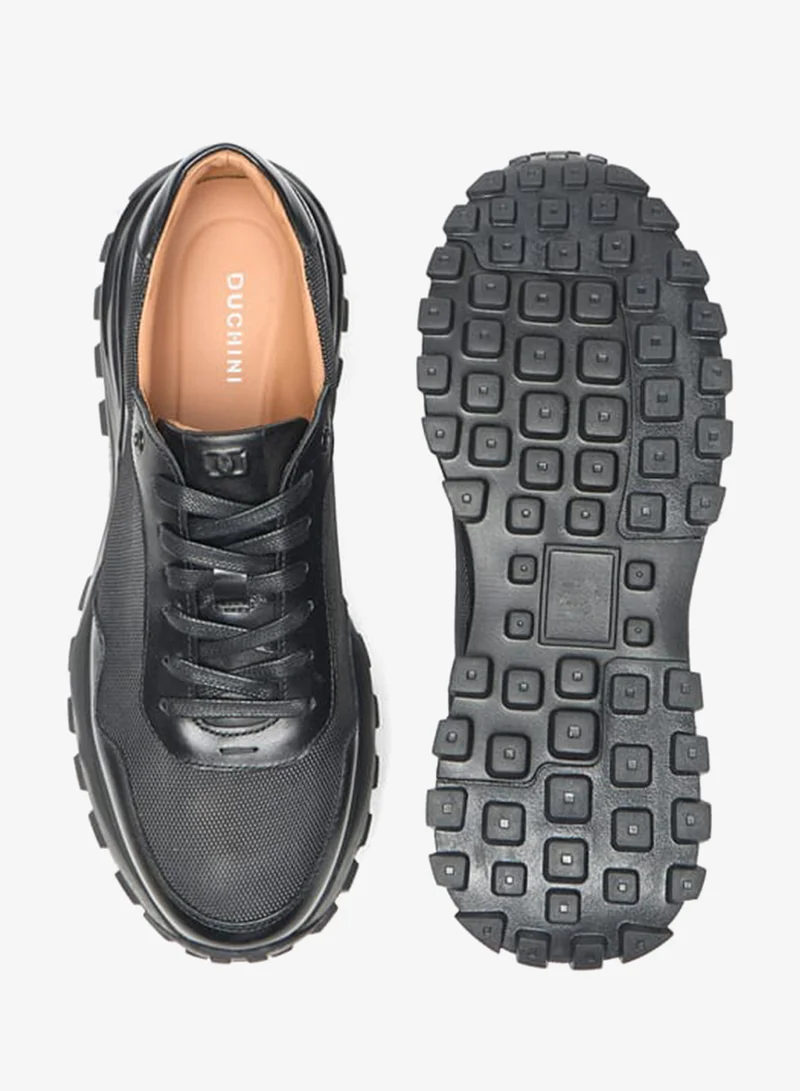 DUCHINI Mens Textured Lace-Up Low Ankle Sneakers