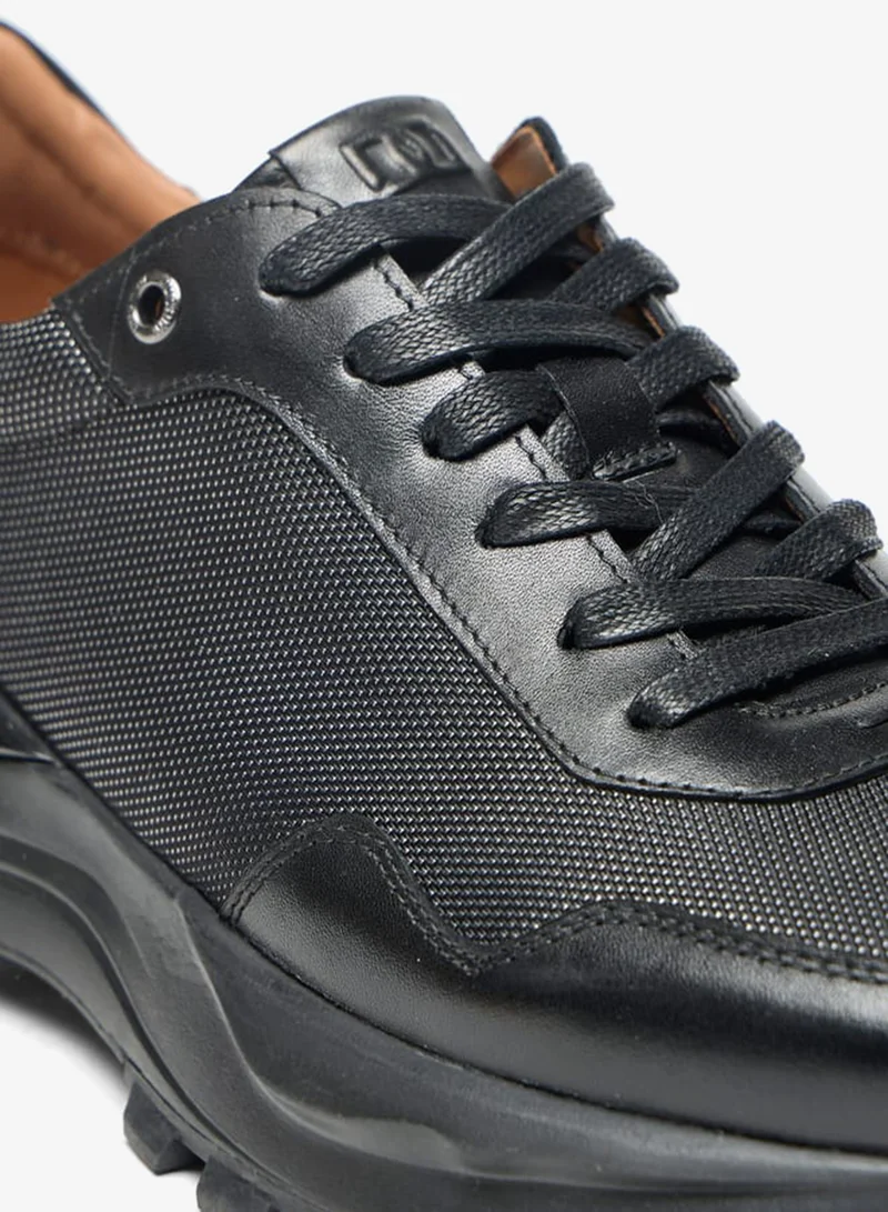 DUCHINI Mens Textured Lace-Up Low Ankle Sneakers